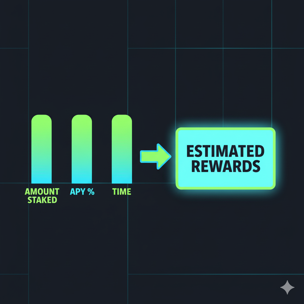 Diagram showing how APY, time and compounding affect crypto staking rewards