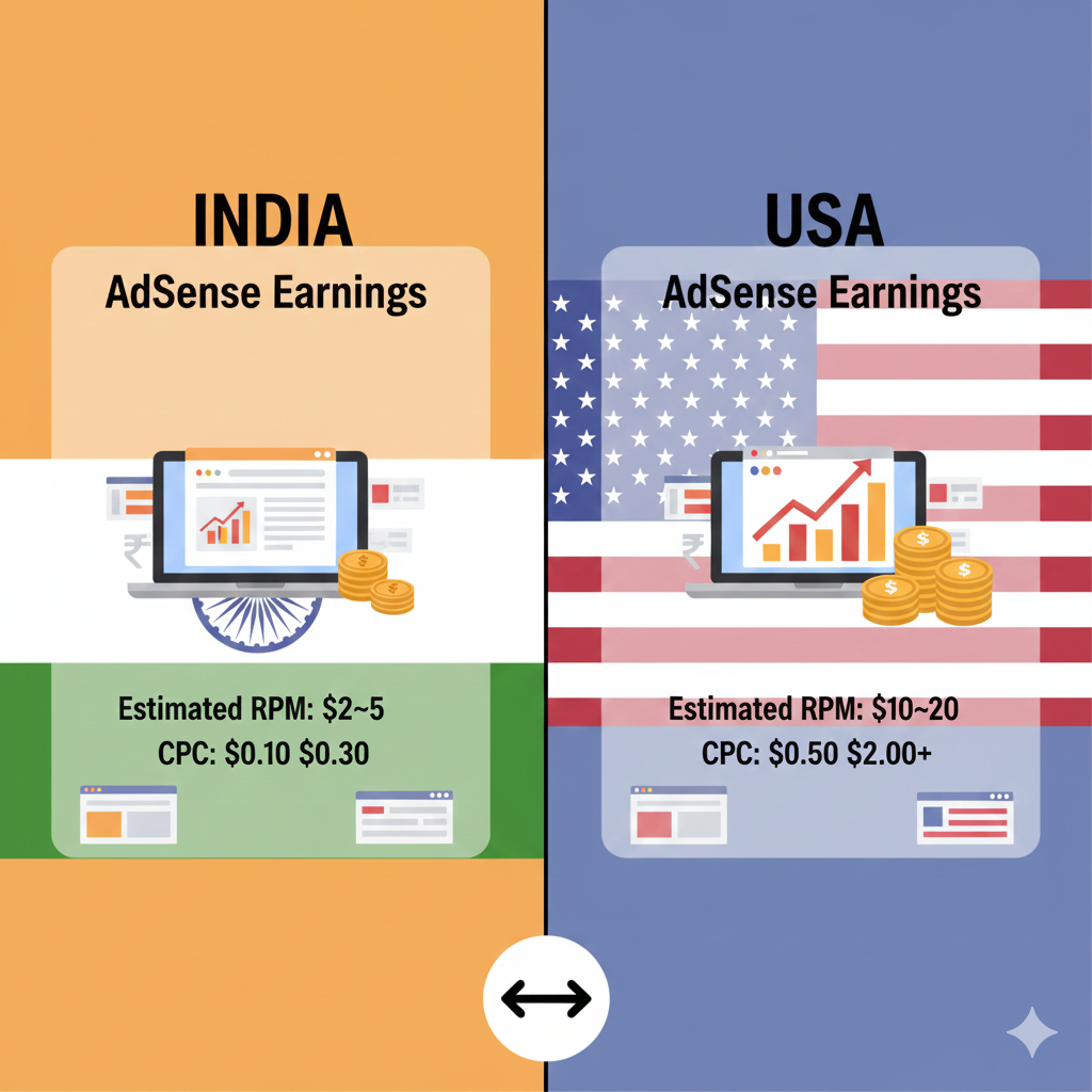 भारत और अमेरिका में Google AdSense कमाई की तुलना